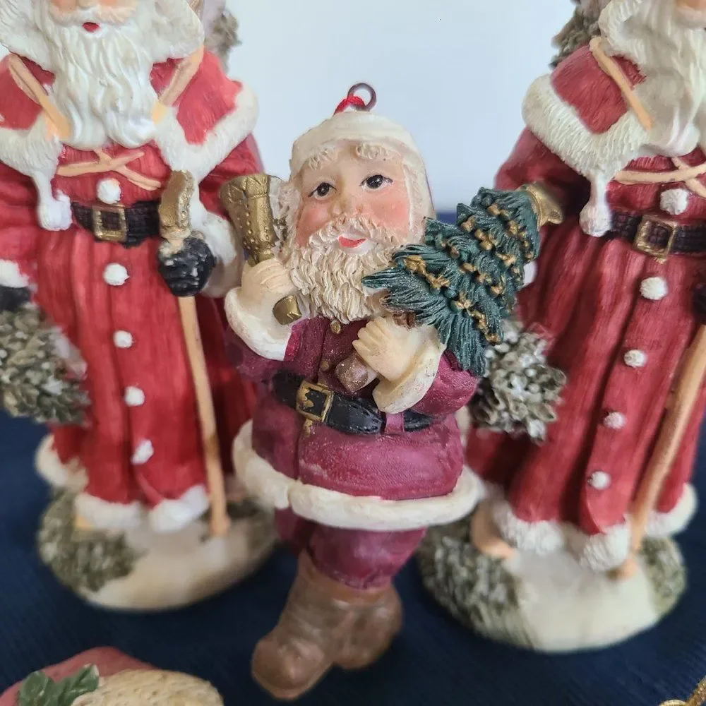 Vintage Winter Santa Christmas Pere Noel Figurines Ornaments and Magnet 5 Items